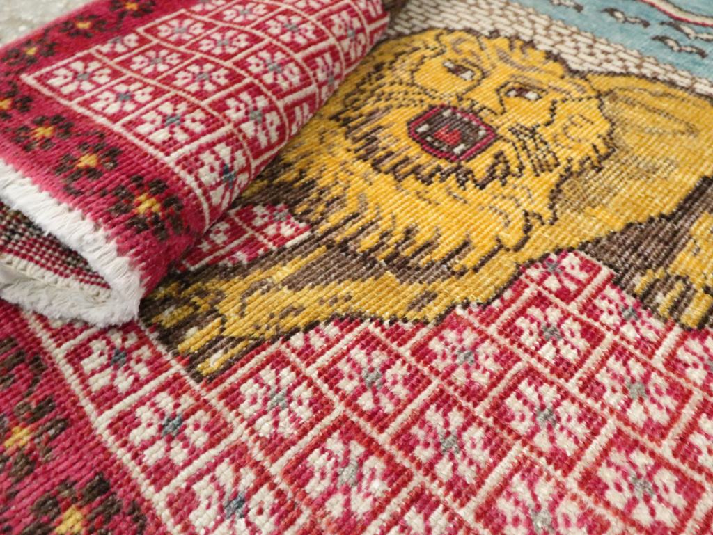 Vintage Persian Pictorial Tabriz Throw Rug (Pair: 2 of 2), No.12228 - Gsblank