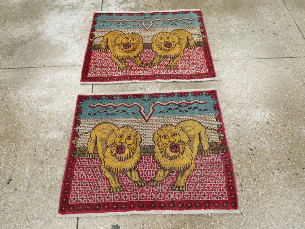 Vintage Persian Pictorial Tabriz Throw Rug (Pair: 2 of 2), No.12228 - Gsblank