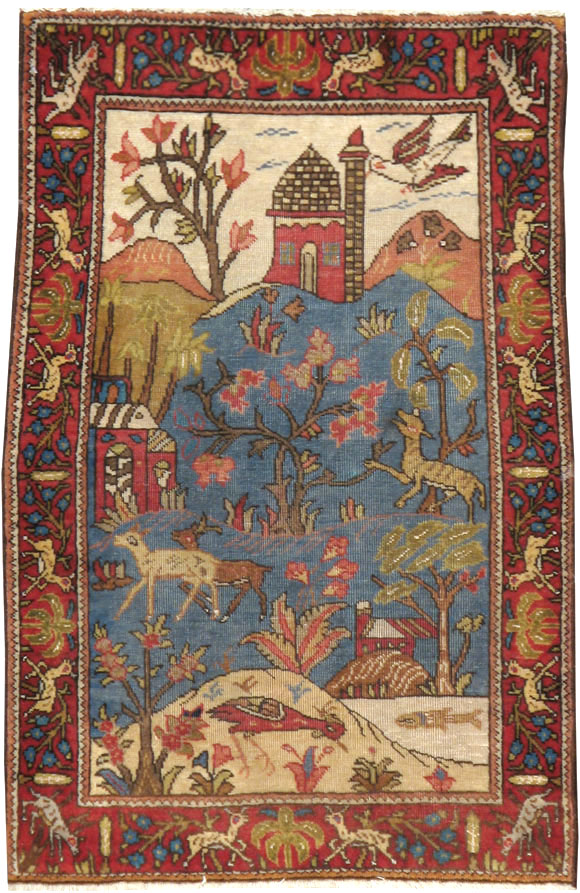 Antique Persian Tabriz Pictorial Rug, No.12234 - Gsblank