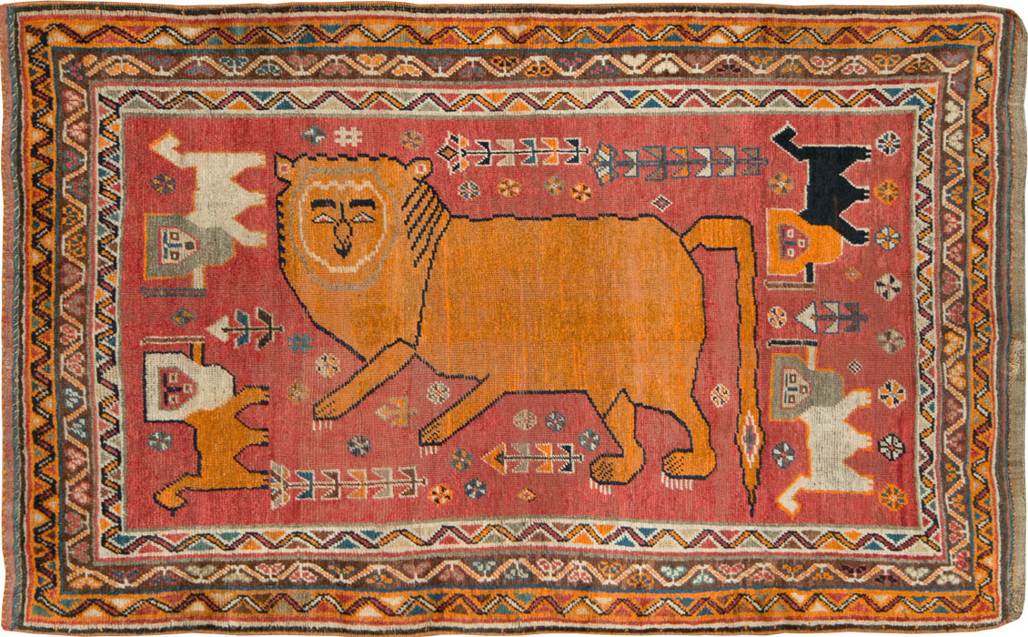 Antique Persian Gabbeh Pictorial Accent Rug, No.12235 - Gsblank