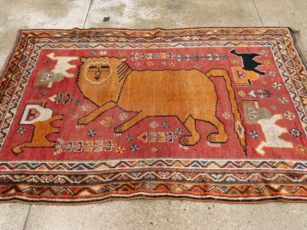 Antique Persian Gabbeh Pictorial Accent Rug, No.12235 - Gsblank