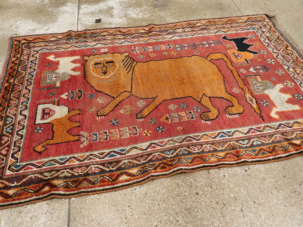 Antique Persian Gabbeh Pictorial Accent Rug, No.12235 - Gsblank