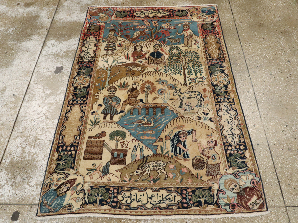 Vintage Persian Tabriz Pictorial Rug, No.12246 - Gsblank