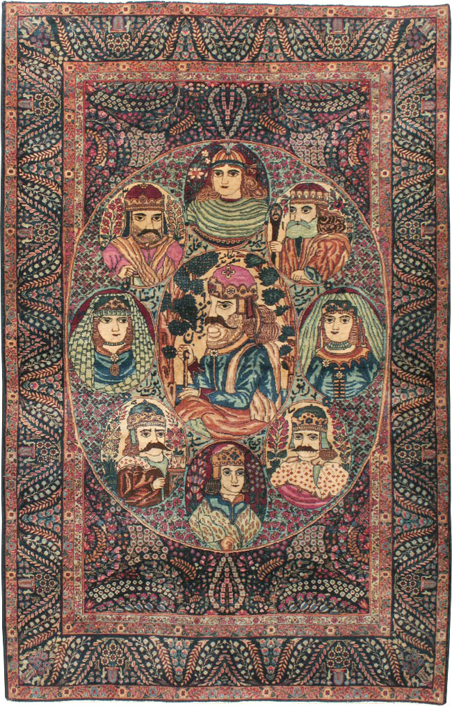 Antique Persian Kerman Pictorial Rug, No.12703 - Gsblank