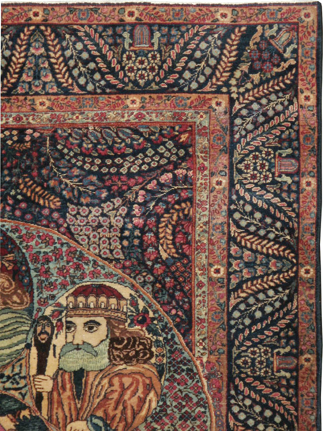 Antique Persian Kerman Pictorial Rug, No.12703 - Gsblank