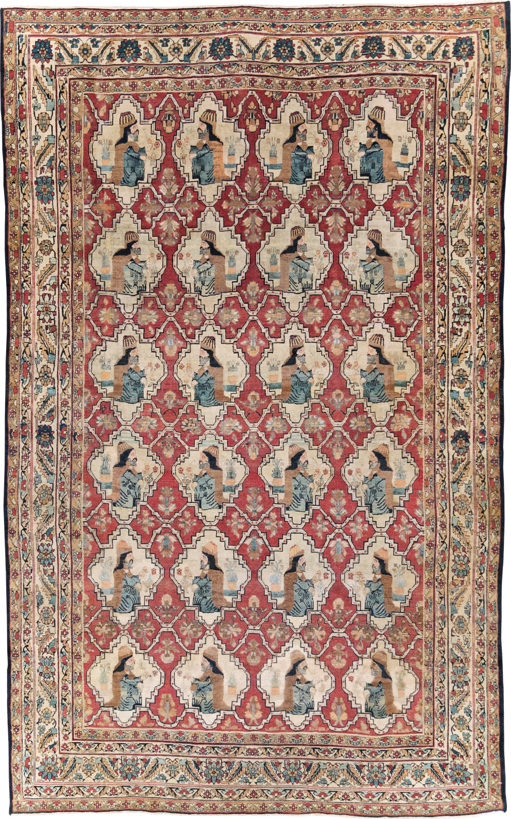 Antique Persian Pictorial Kerman Carpet, No.13204 - Gsblank