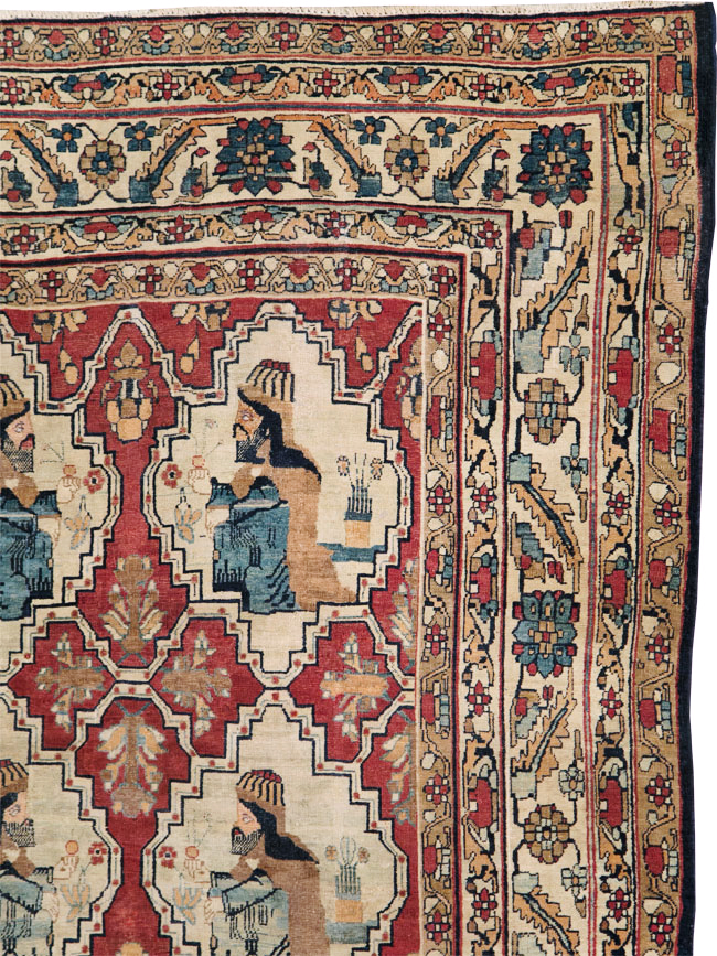 Antique Persian Pictorial Kerman Carpet, No.13204 - Gsblank