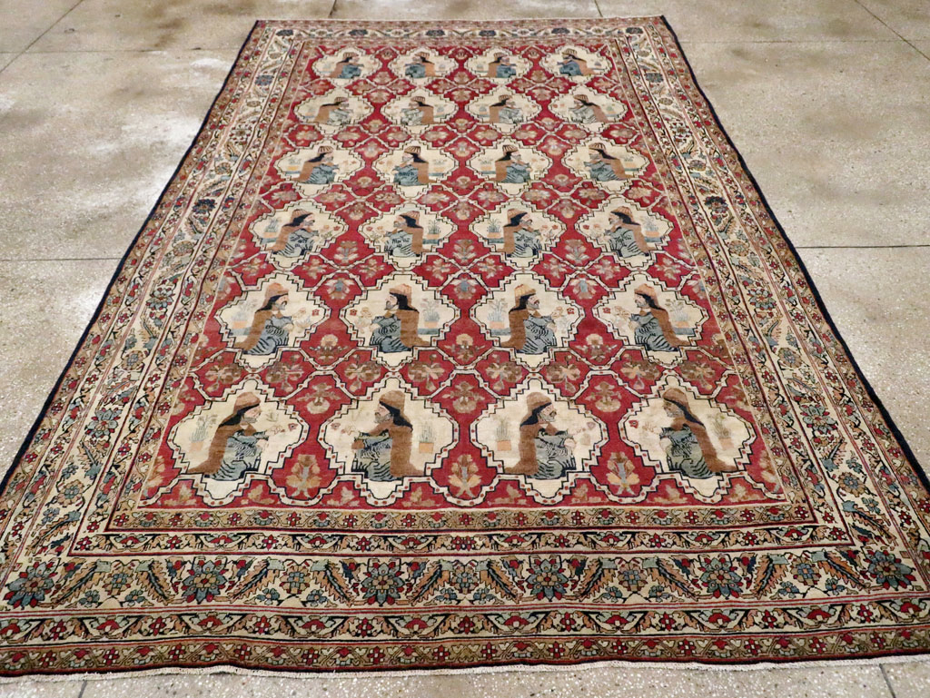 Antique Persian Pictorial Kerman Carpet, No.13204 - Gsblank