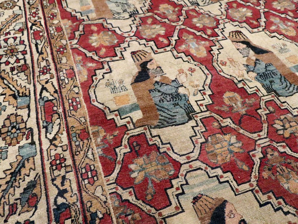 Antique Persian Pictorial Kerman Carpet, No.13204 - Gsblank