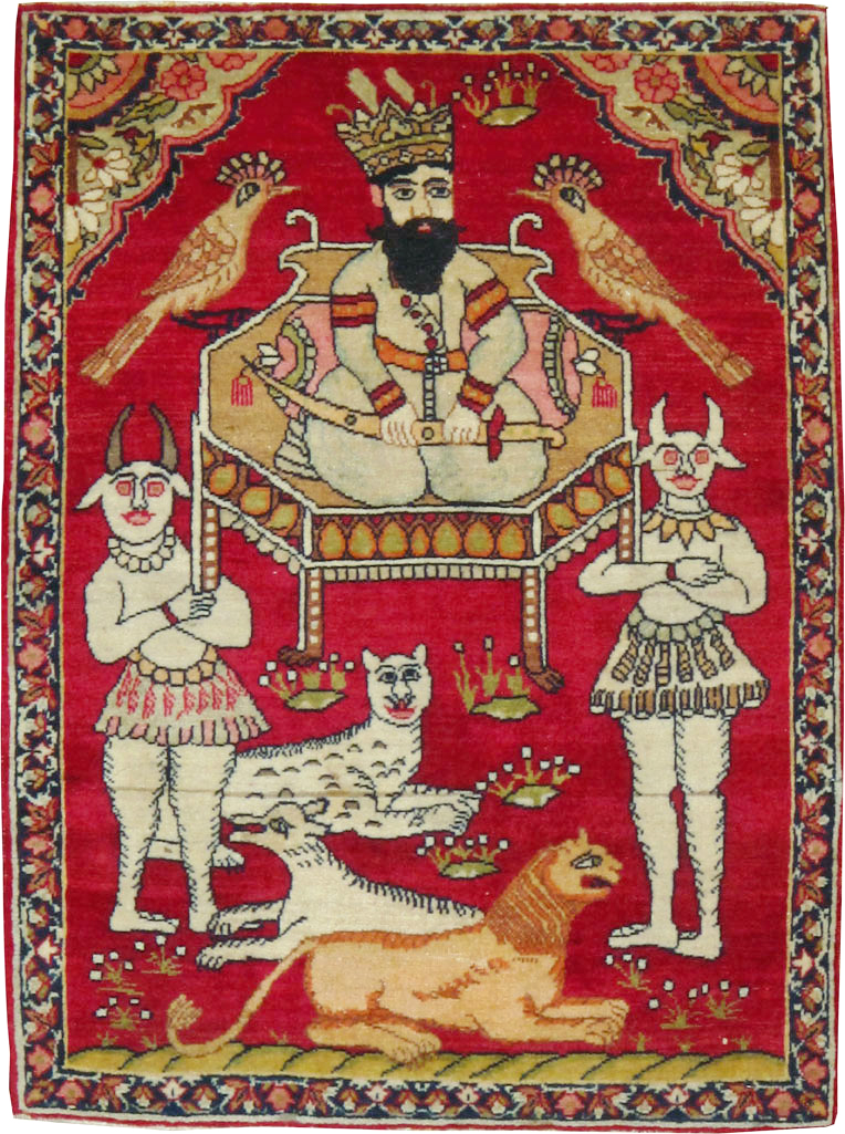 Antique Persian Lavar Kerman Pictorial Rug (Pair: 1 of 2), No.13310 - Gsblank