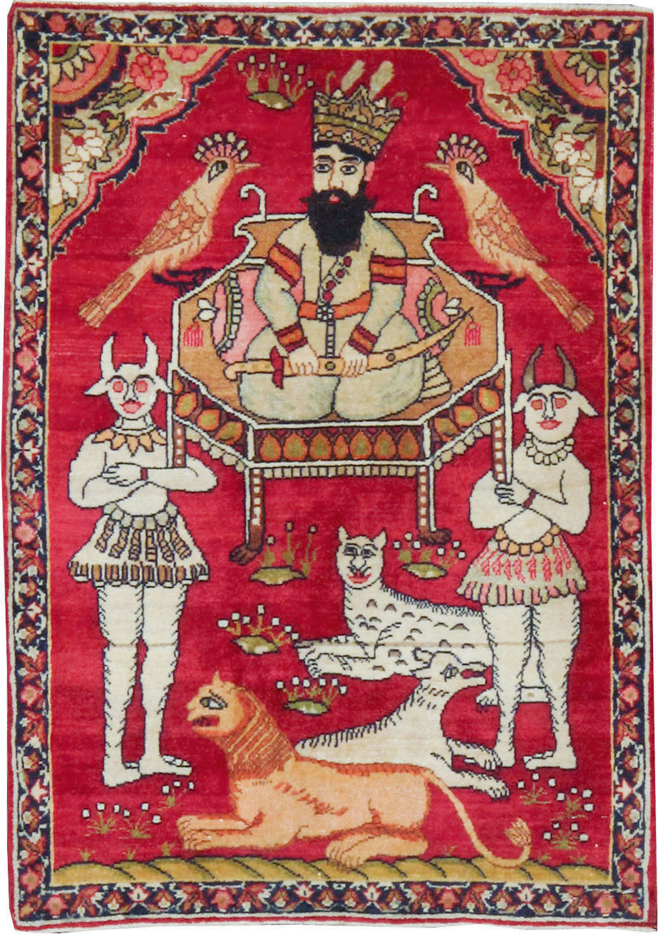 Antique Persian Lavar Kerman Pictorial Rug (Pair: 1 of 2), No.13310 - Gsblank