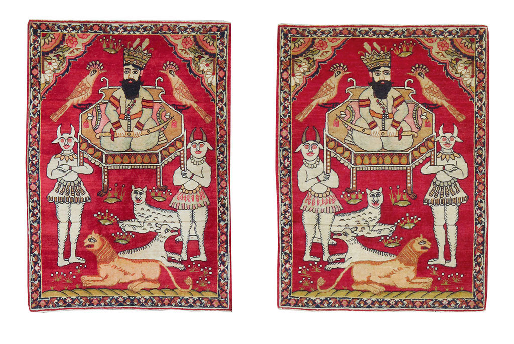 Antique Persian Lavar Kerman Pictorial Rug (Pair: 1 of 2), No.13310 - Gsblank