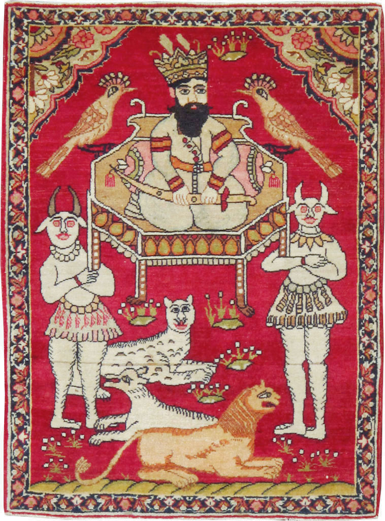 Antique Persian Lavar Kerman Pictorial Rug (Pair: 2 of 2), No.13311 - Gsblank