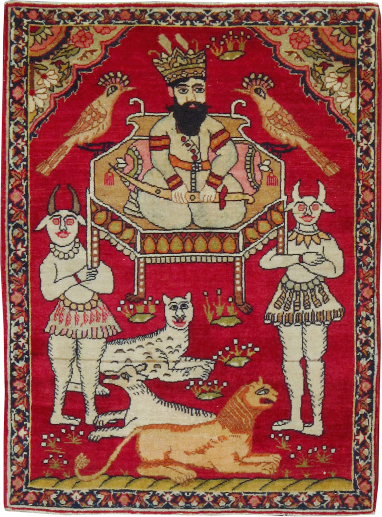 Antique Persian Lavar Kerman Pictorial Rug (Pair: 2 of 2), No.13311 - Gsblank