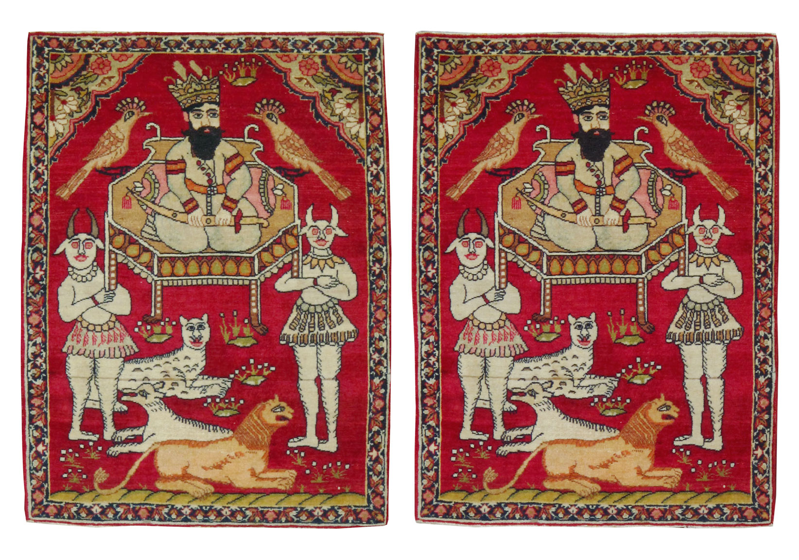 Antique Persian Lavar Kerman Pictorial Rug (Pair: 2 of 2), No.13311 - Gsblank