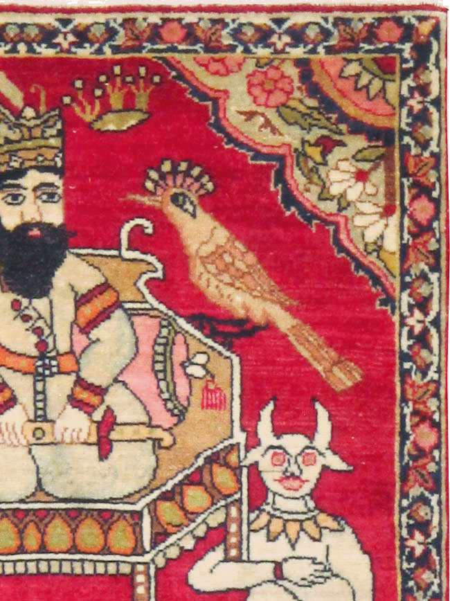 Antique Persian Lavar Kerman Pictorial Rug (Pair: 2 of 2), No.13311 - Gsblank