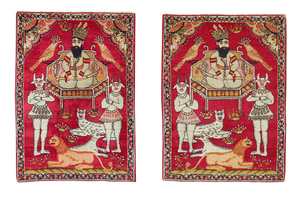Antique Persian Lavar Kerman Pictorial Rug (Pair: 2 of 2), No.13311 - Gsblank