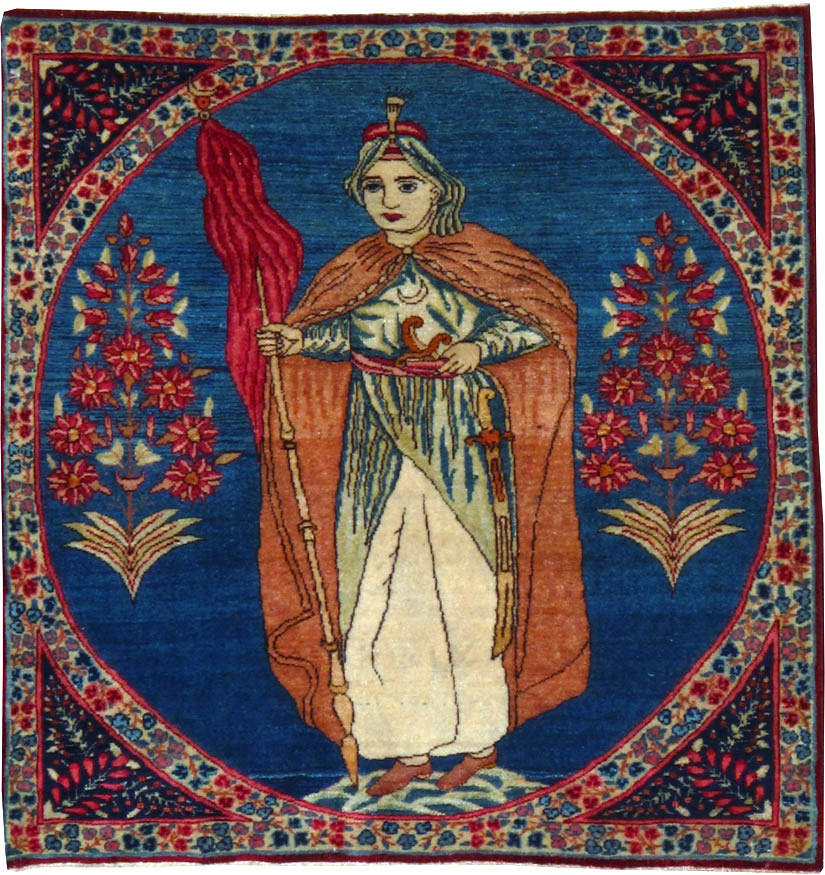 Antique Persian Lavar Kerman Pictorial Rug, No.13312 - Gsblank