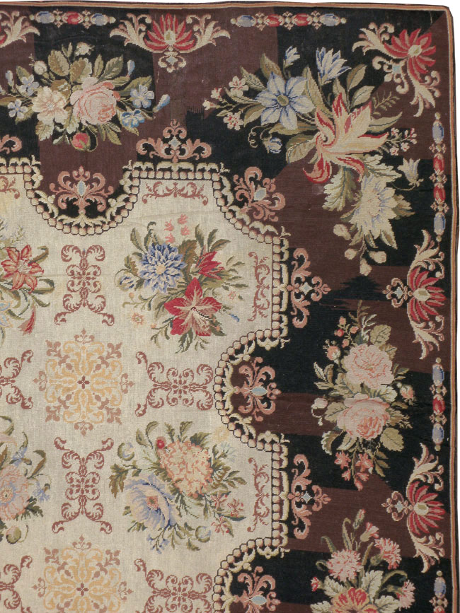 Antique English Needlepoint Rug, No.13325 - Gsblank