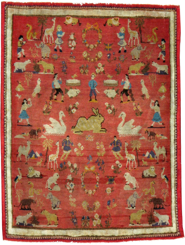 Vintage Persian Tabriz Pictorial Rug, No.13413 - Gsblank