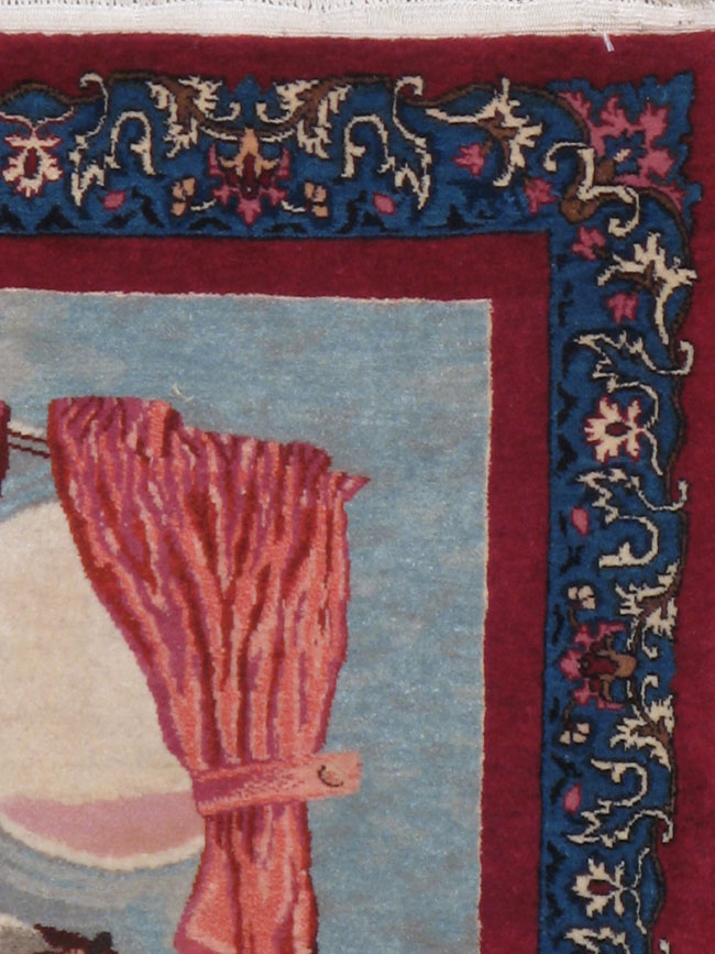 Vintage Persian Mashad Pictorial Rug, No.13425 - Gsblank