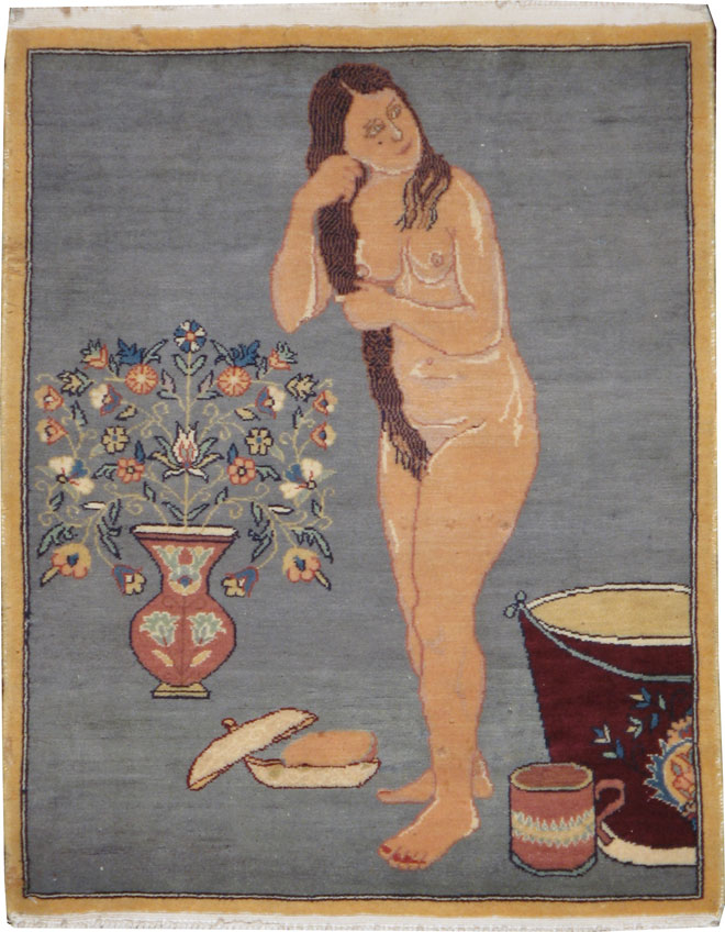 Vintage Persian Tabriz Pictorial Rug, No.13499 - Gsblank