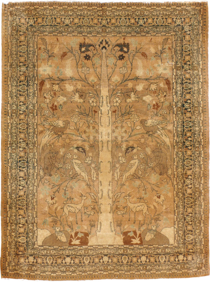 Antique Persian Tabriz Pictorial Carpet, No.13541 - Gsblank