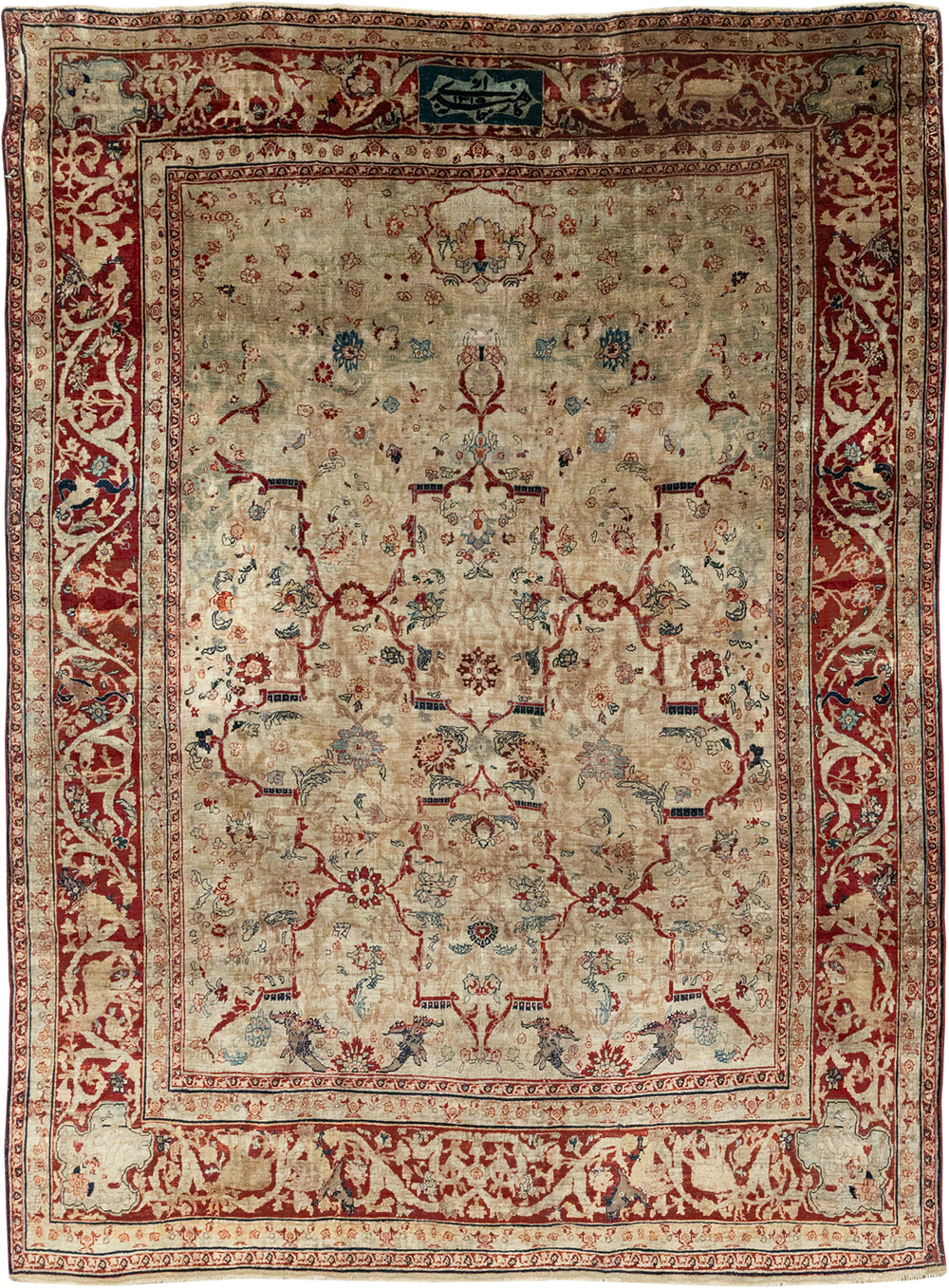 Antique Persian Silk Tabriz Accent Rug, No.13880 - Gsblank