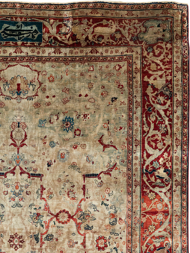 Antique Persian Silk Tabriz Accent Rug, No.13880 - Gsblank