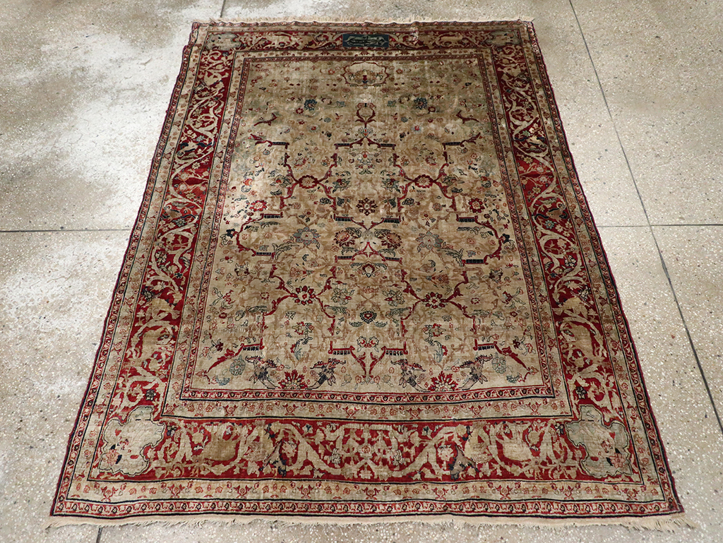 Antique Persian Silk Tabriz Accent Rug, No.13880 - Gsblank