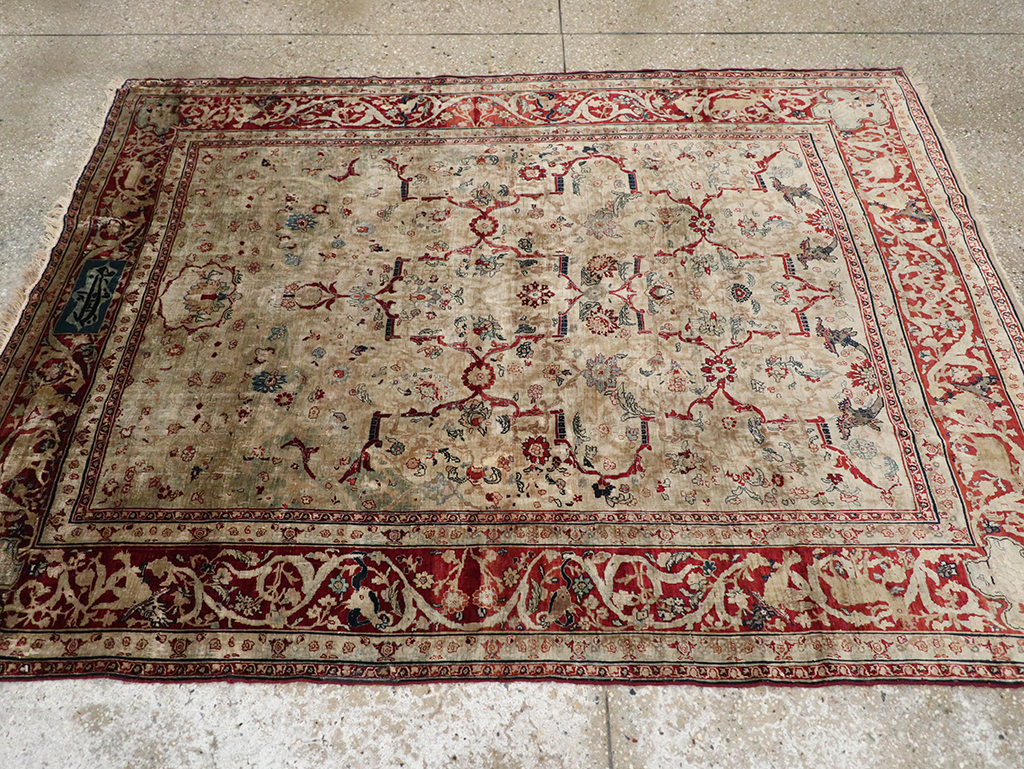Antique Persian Silk Tabriz Accent Rug, No.13880 - Gsblank