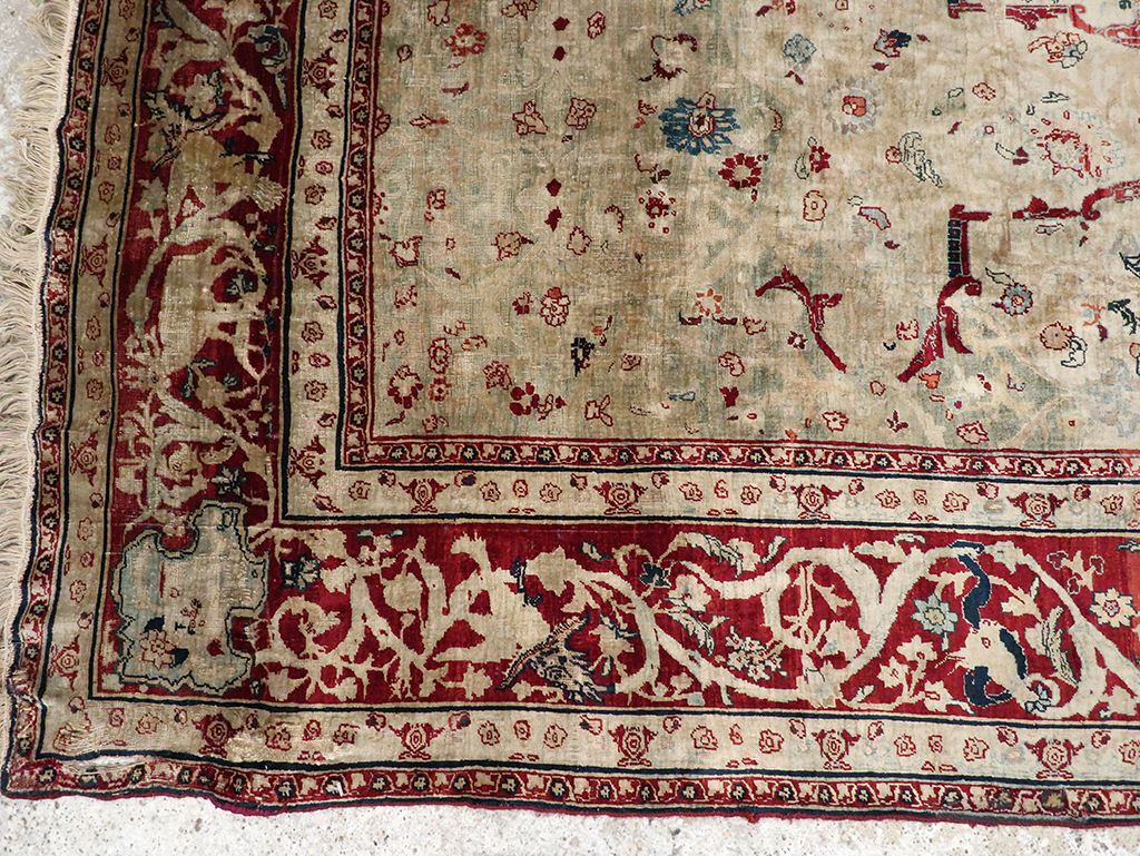 Antique Persian Silk Tabriz Accent Rug, No.13880 - Gsblank