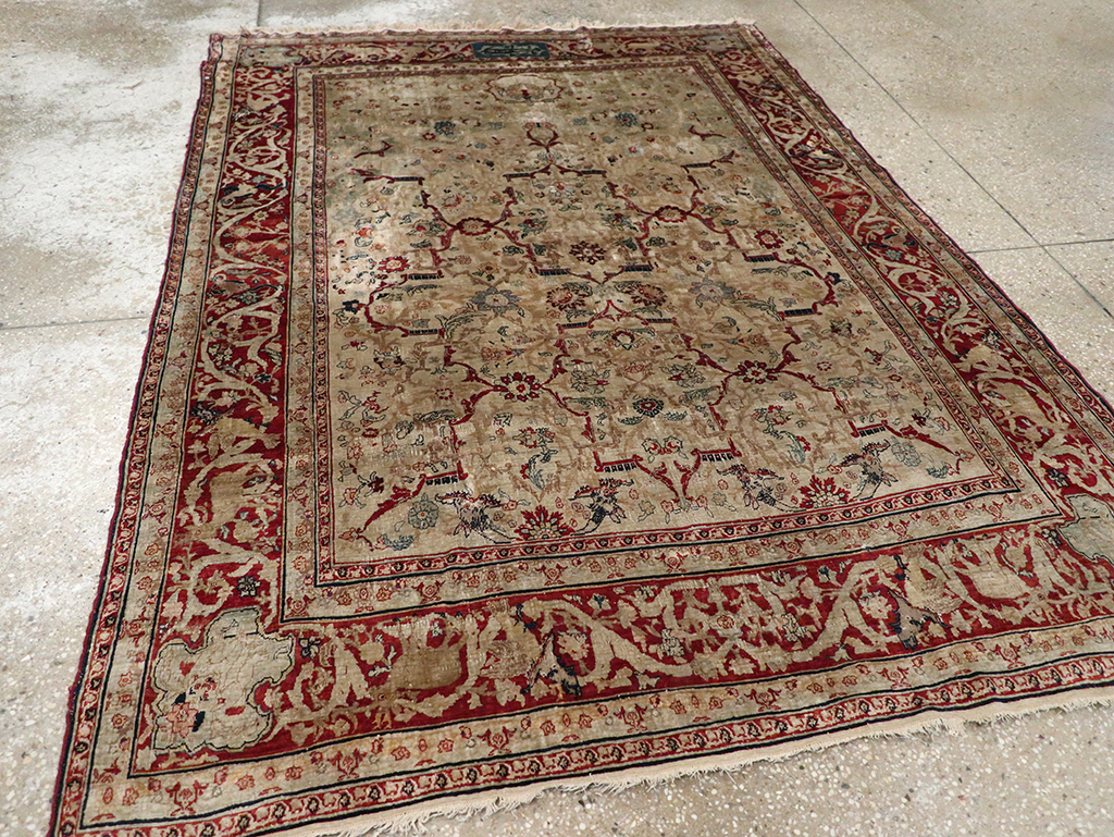 Antique Persian Silk Tabriz Accent Rug, No.13880 - Gsblank