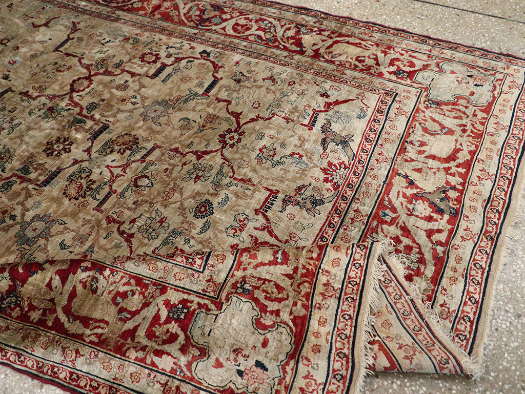 Antique Persian Silk Tabriz Accent Rug, No.13880 - Gsblank