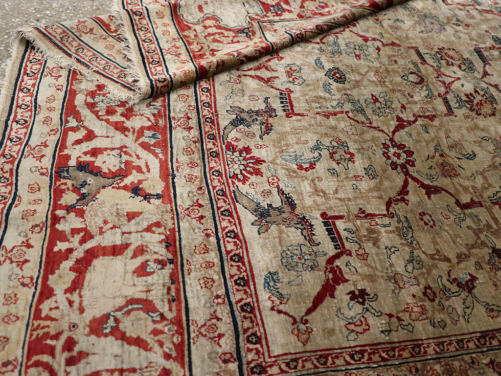 Antique Persian Silk Tabriz Accent Rug, No.13880 - Gsblank