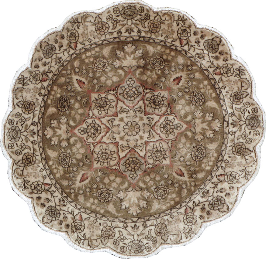 Vintage Persian Tabriz Round Carpet, No.14057 - Gsblank