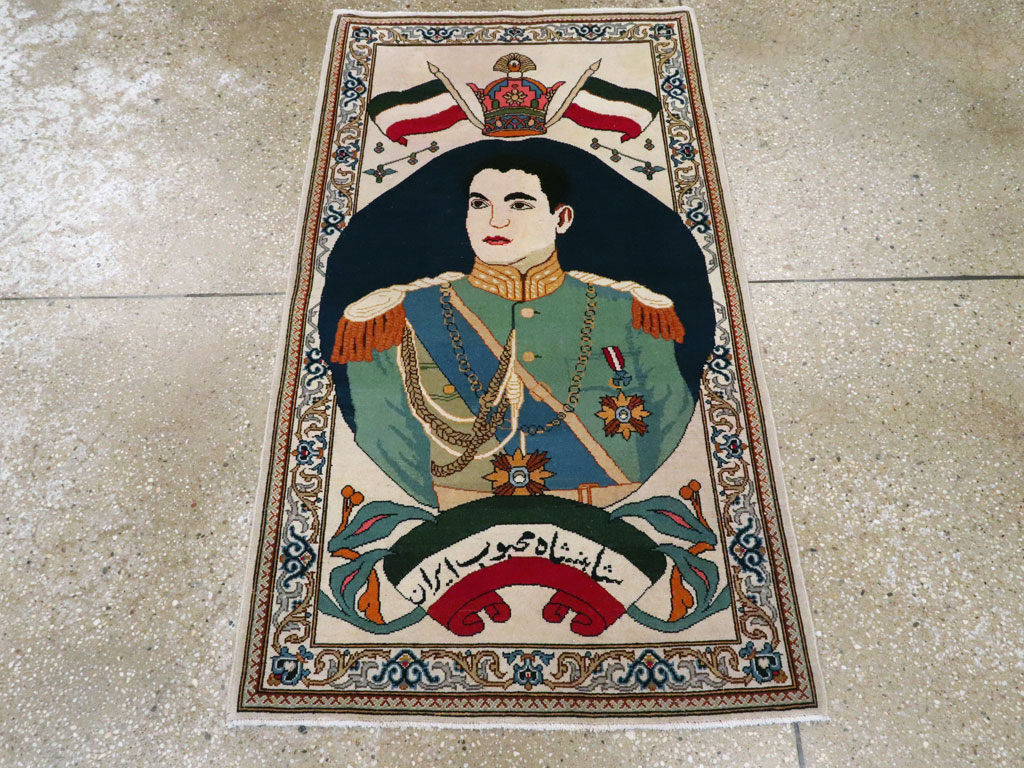 Vintage Persian Kashan Pictorial Rug, No.14170 - Gsblank