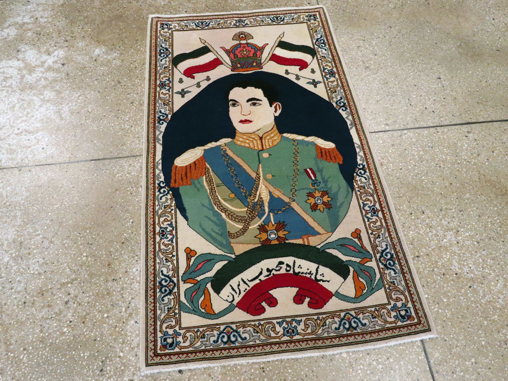 Vintage Persian Kashan Pictorial Rug, No.14170 - Gsblank