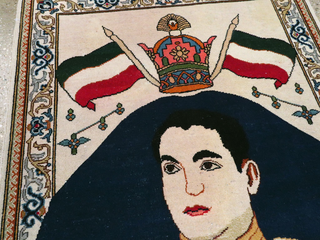 Vintage Persian Kashan Pictorial Rug, No.14170 - Gsblank