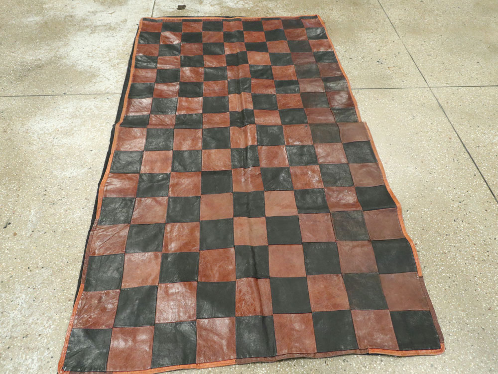 Vintage Italian Leather Art Deco Rug, No.14184 - Gsblank