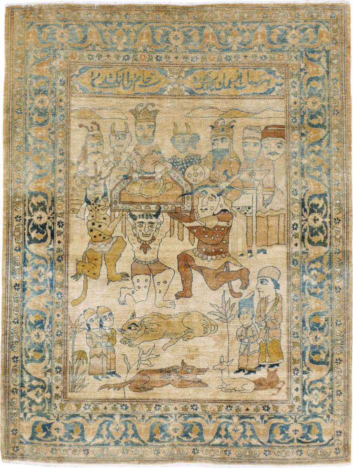 Antique Persian Tabriz Pictorial Rug, No.14202 - Gsblank