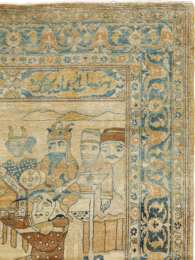Antique Persian Tabriz Pictorial Rug, No.14202 - Gsblank
