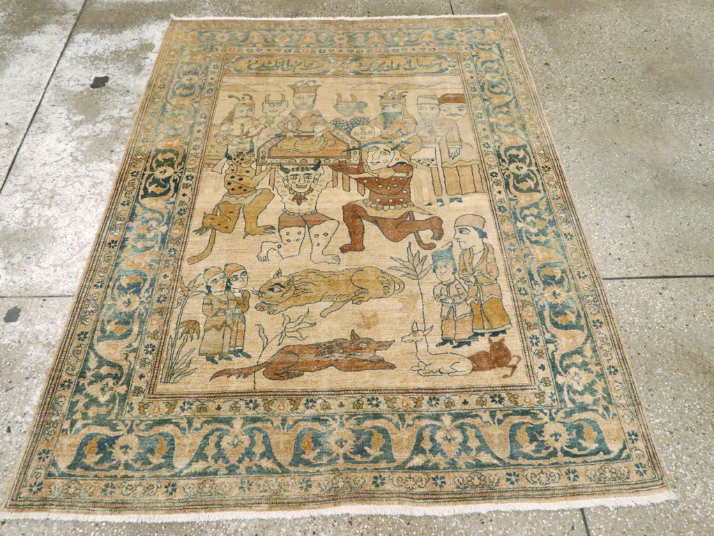 Antique Persian Tabriz Pictorial Rug, No.14202 - Gsblank