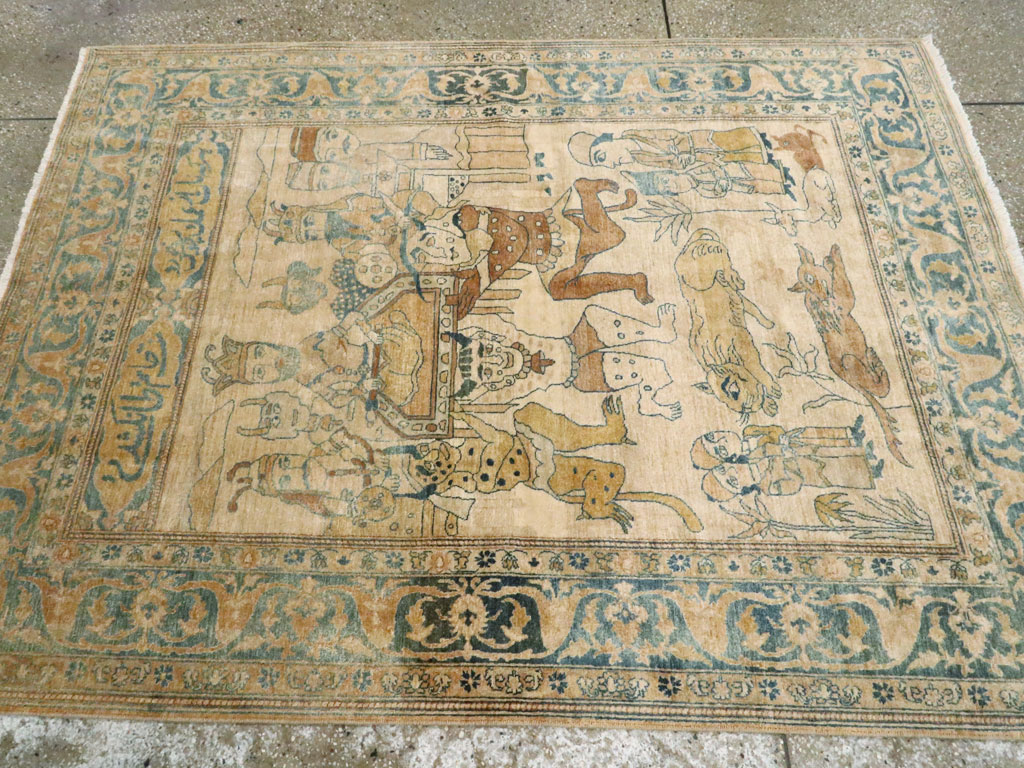 Antique Persian Tabriz Pictorial Rug, No.14202 - Gsblank