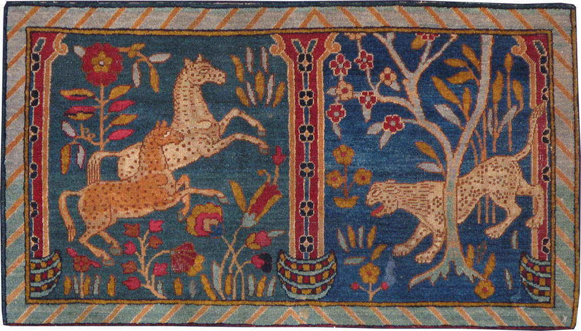 Vintage Persian Kerman Pictorial Rug, No.14513 - Gsblank