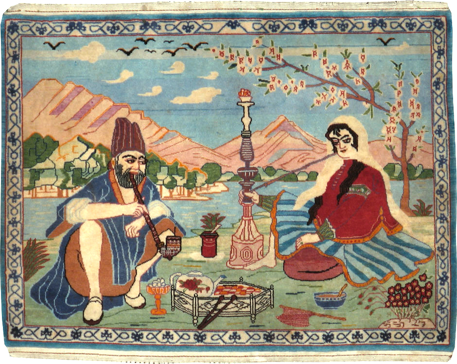 Vintage Persian Isfahan Pictorial Rug, No.14552 - Gsblank