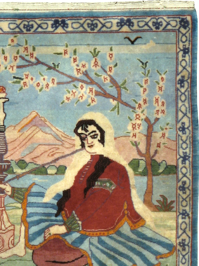 Vintage Persian Isfahan Pictorial Rug, No.14552 - Gsblank