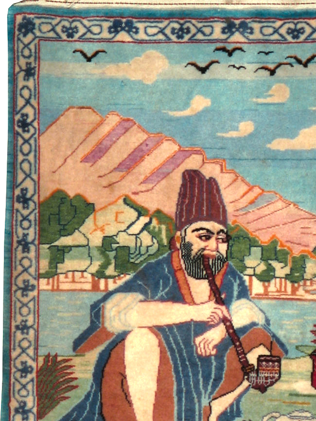 Vintage Persian Isfahan Pictorial Rug, No.14552 - Gsblank