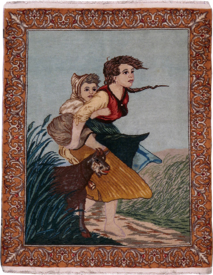 Vintage Persian Tabriz Pictorial Rug, No.14569 - Gsblank