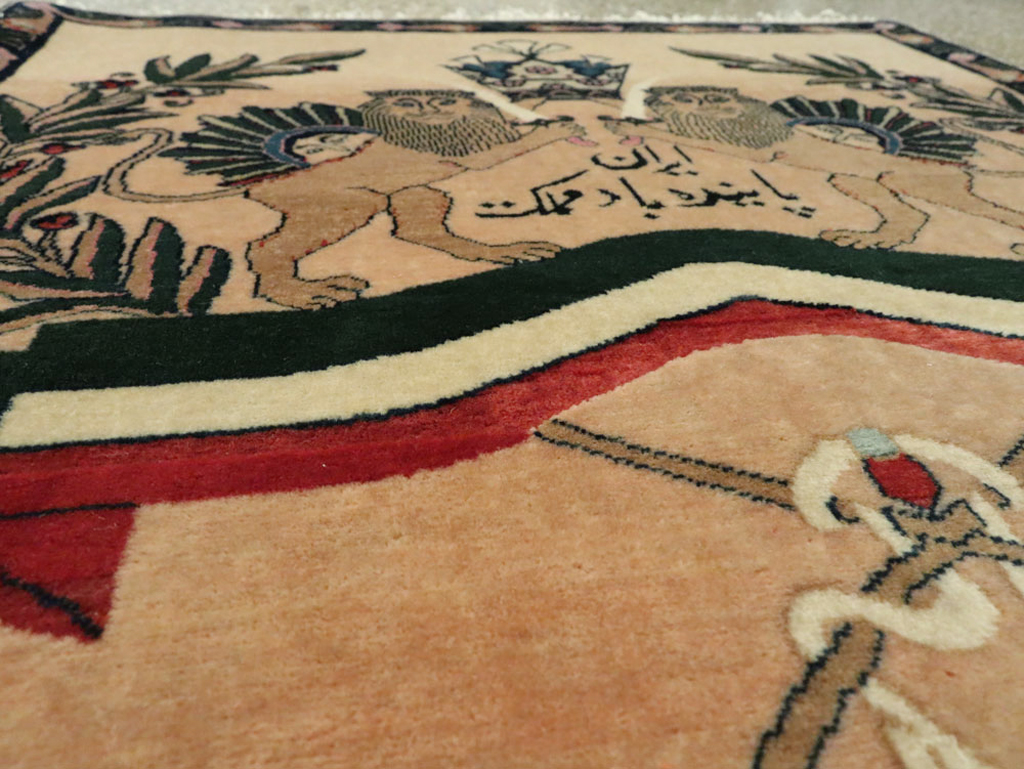 Vintage Persian Kashan Pictorial Rug, No.14572 - Gsblank